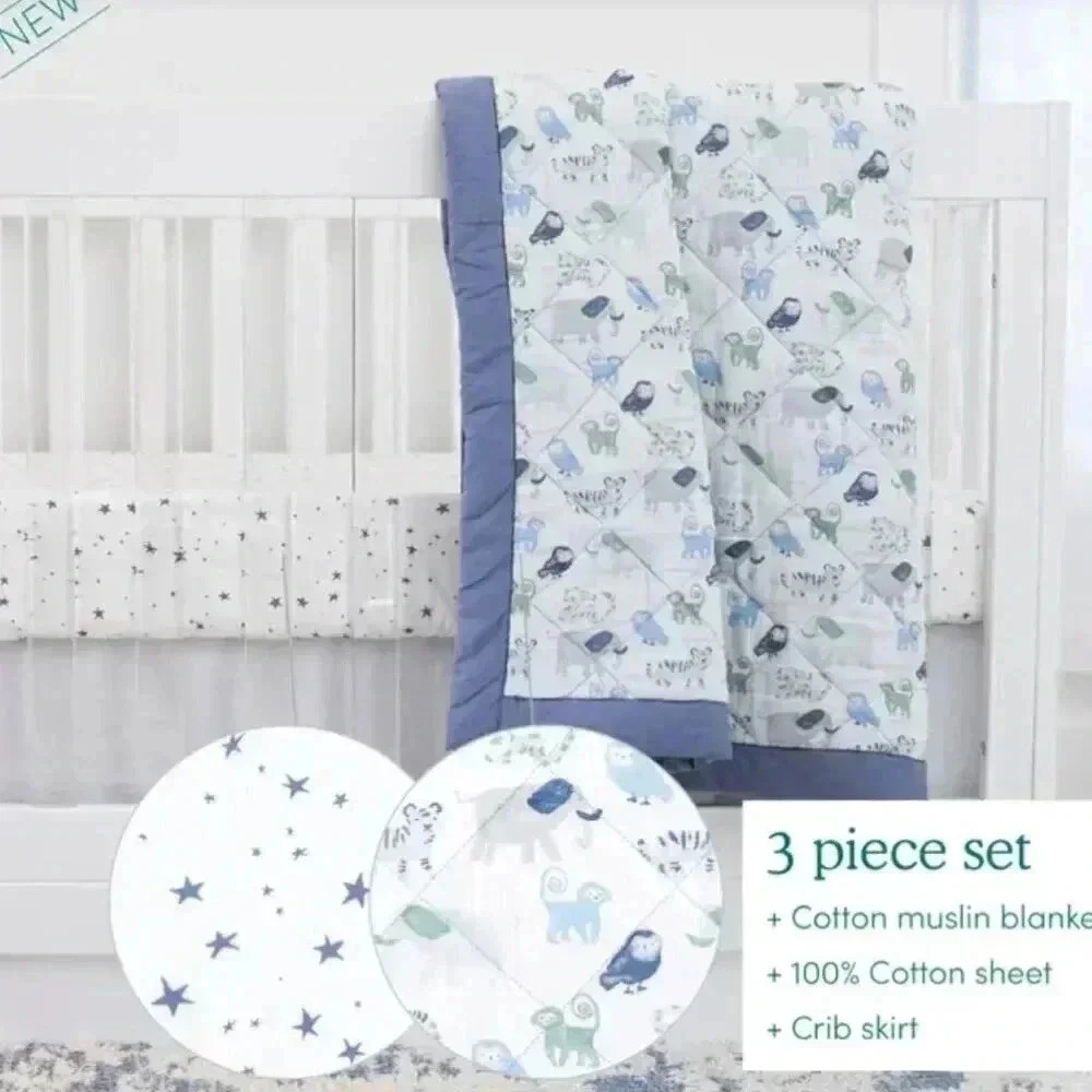 aden + anais Blue and White 3-Piece Crib Set